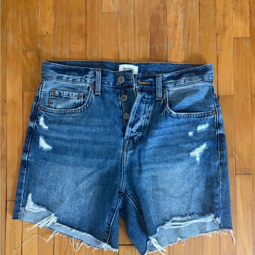 Pistola Dark Blue Distressed Jean Shorts